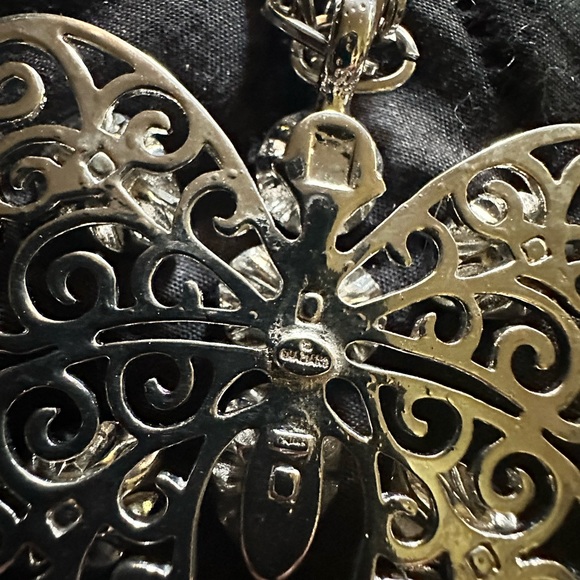 16”, vintage 925 silver necklace w butterfly pendant w cz clear stones - Picture 7 of 10